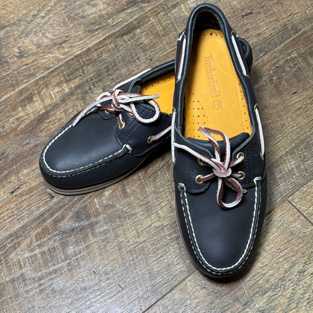 Timberland Boat Shoes Mens 8 M Navy Blue Leather Classic 2 Eye 74036 Deck
